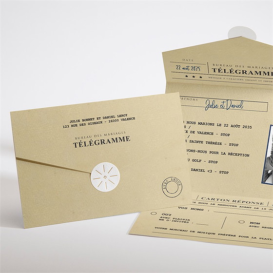 Faire-part mariage notre télégramme enveloppe