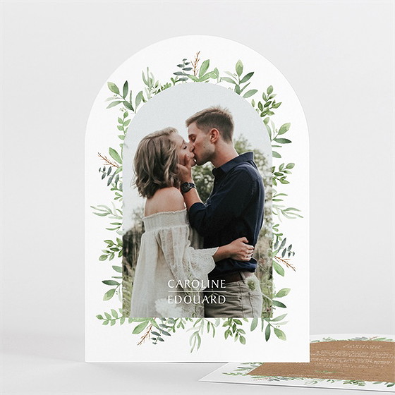 Faire-part mariage feuillage d'été arche
