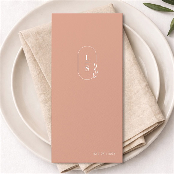 Menu mariage Terracotta initiales réf.N221285