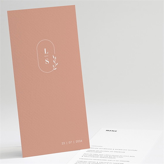 Menu mariage terracotta initiales