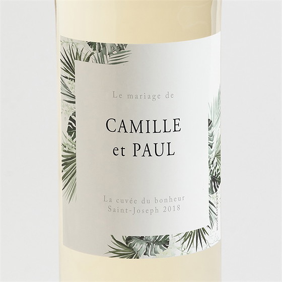 Etiquette de bouteille mariage tropical