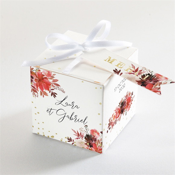 Boîte de dragées mariage Bordeaux dorure réf.N340669