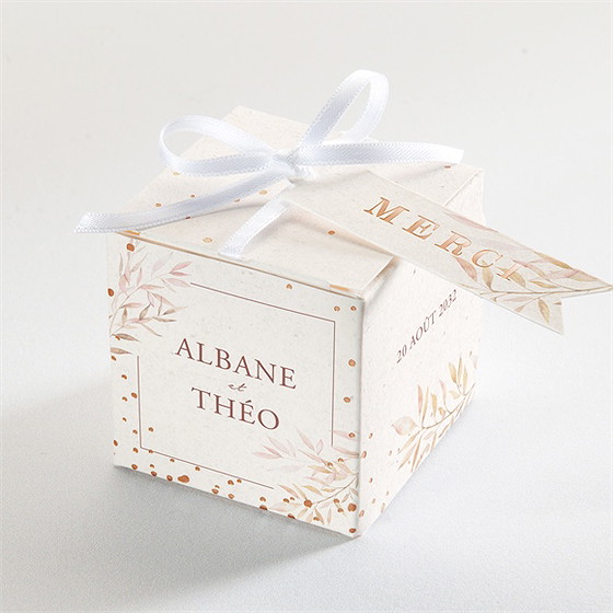 Boîte de dragées mariage poésie boheme dorure