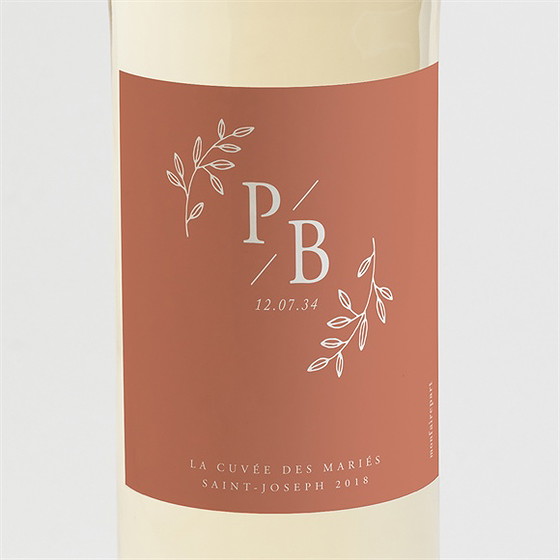 Etiquette de bouteille mariage douce terracotta