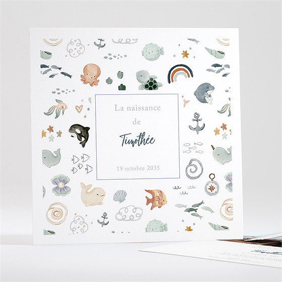 Faire-part naissance poisson carré