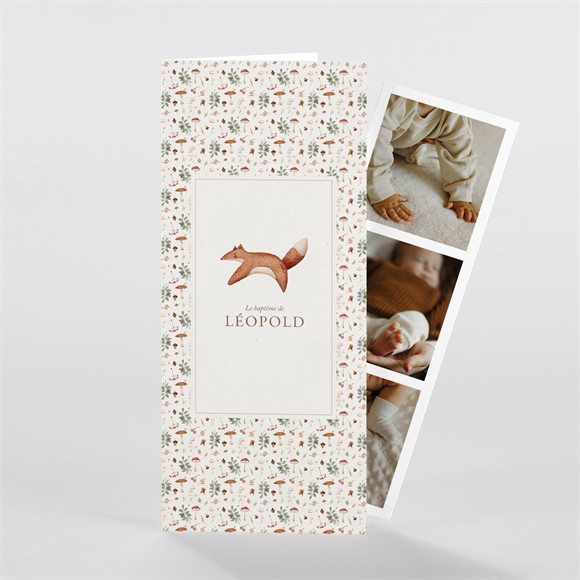 Faire-part de baptême Renard en forêt réf.N981220