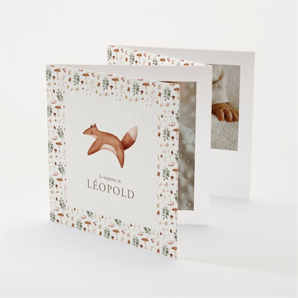 Faire-part de baptême Renard en forêt accordéon réf.N831184