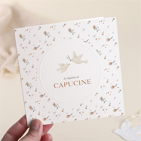 Faire-part de baptême douces colombes