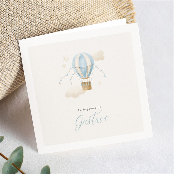 Faire-part de baptême Ma Montgolfière plié réf.N451583
