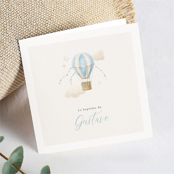 Faire-part de baptême ma montgolfière plié