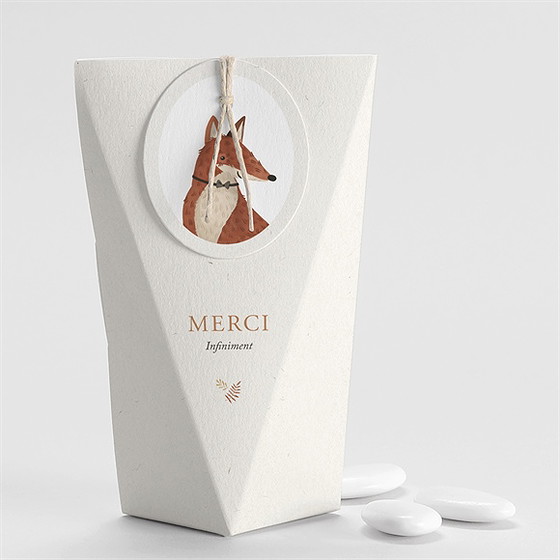 Boîte de dragées baptême renard étui