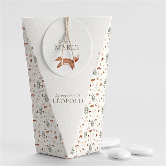 Boîte de dragées baptême Renard en forêt étui réf.N520344