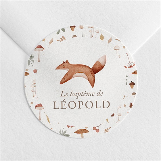 Sticker baptême renard en forêt