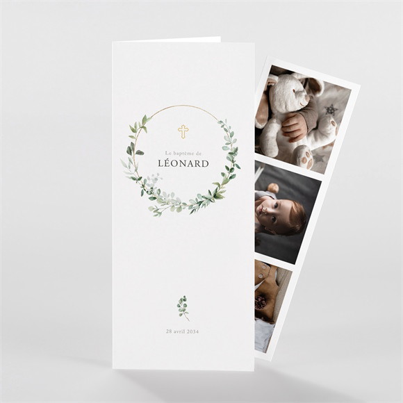 Faire-part de baptême L'eucalyptus photomaton réf.N981224