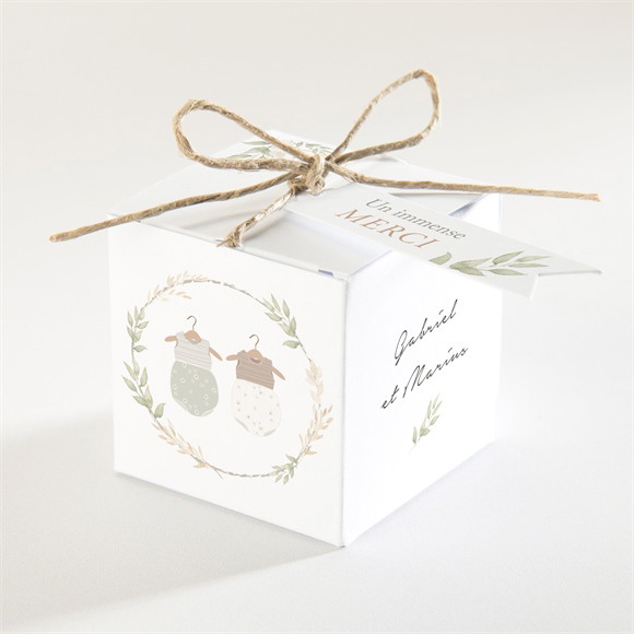 Boîte de dragées baptême Jumeaux body réf.N340704