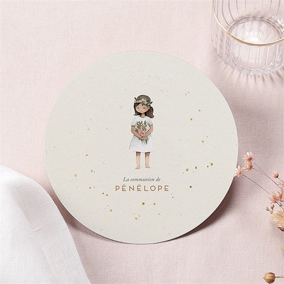 Faire-part communion petite fille dorure