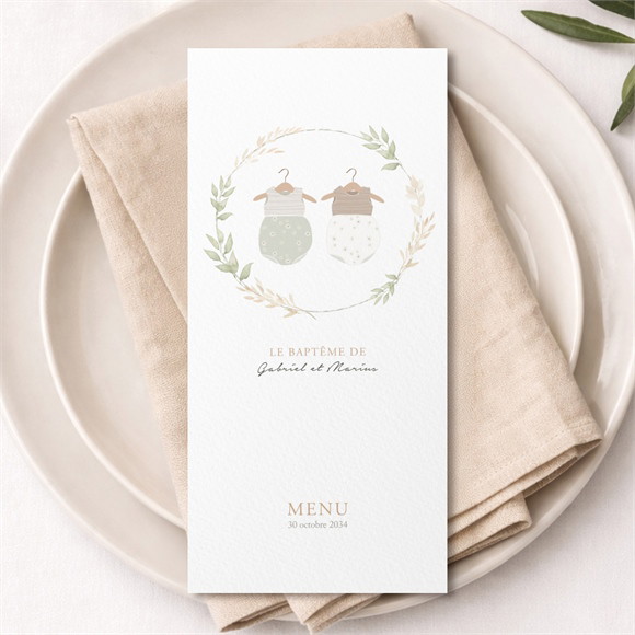 Menu baptême Jumeaux body réf.N221307