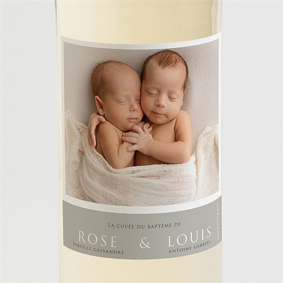 Etiquette de bouteille baptême petits jumeaux