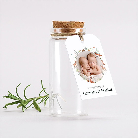 Mignonette baptême forêt étiquette