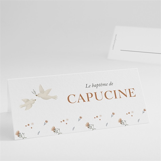 Marque-place baptême douces colombes