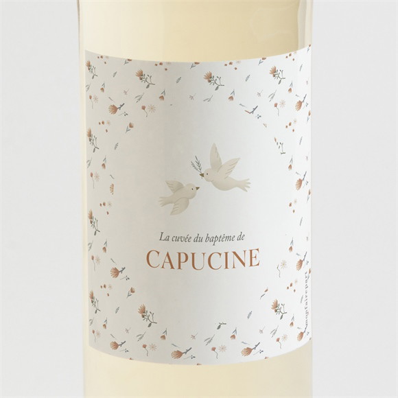 Etiquette de bouteille baptême Douces colombes réf.N3002062