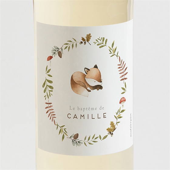 Etiquette de bouteille baptême renardeau