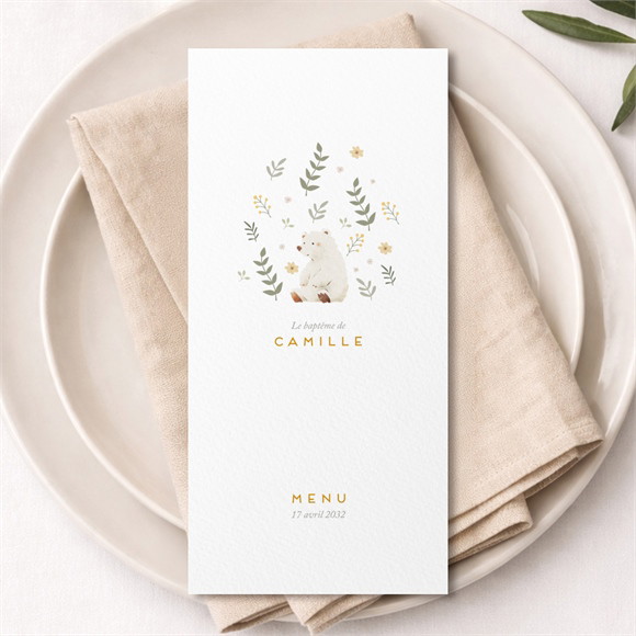 Menu baptême Nounours réf.N221315