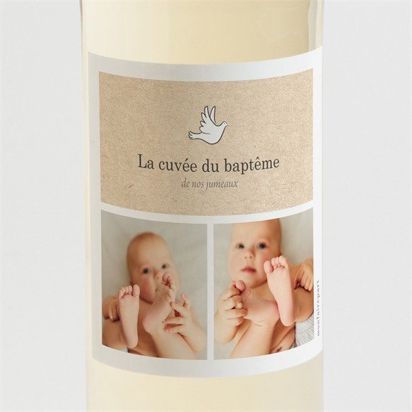 Etiquette de bouteille baptême Pictos jumeaux réf.N3002068