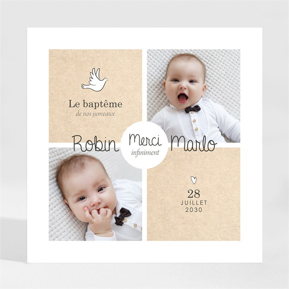 Remerciement baptême Pictos jumeaux magnet réf.N35038