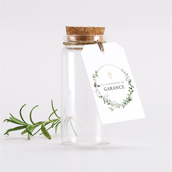 Mignonette communion gravée au coeur étiquette