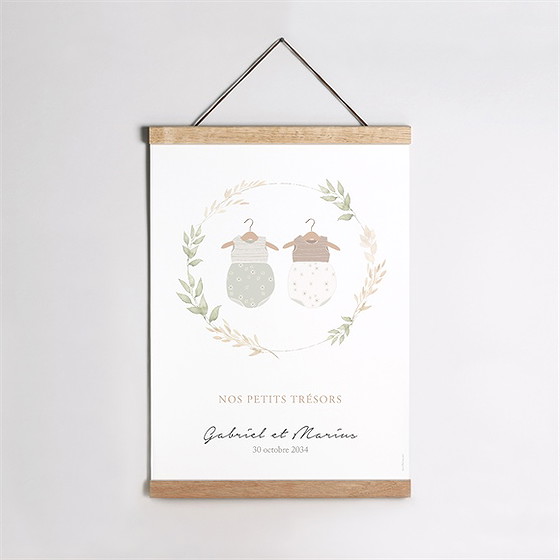 Affiche naissance bodys jumeaux
