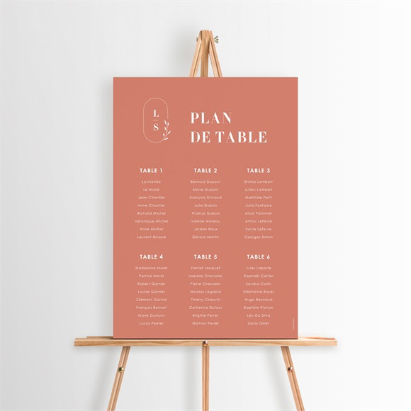 Plan de table mariage Terracotta initiales réf.N260296