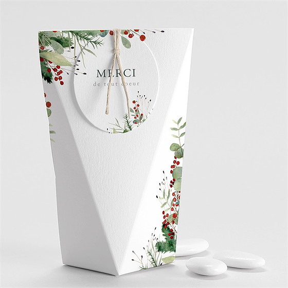 Boîte de dragées mariage thème noël étui