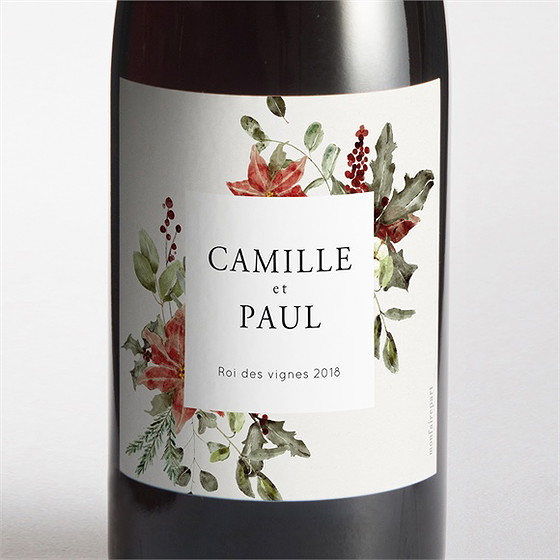Etiquette de bouteille mariage fleurs d'hiver