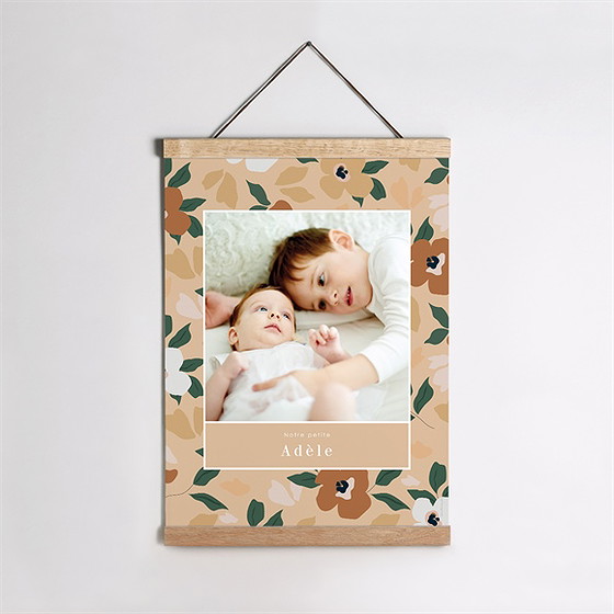 Affiche naissance fleurs vintage