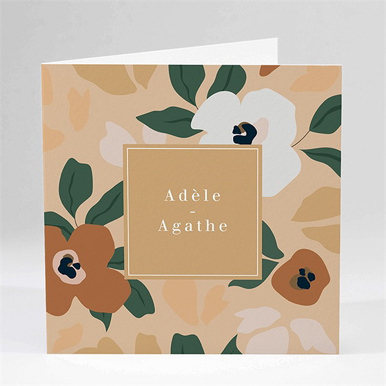 Faire-part naissance fleurs vintage jumeaux