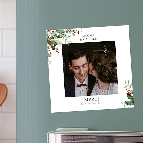 Remerciement mariage thème noël magnet