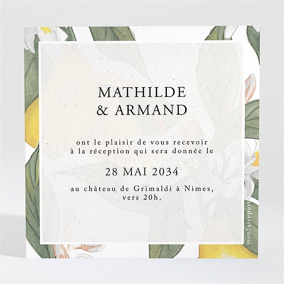 Carton d'invitation mariage citron