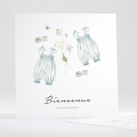 Faire-part naissance Jumeaux barboteuse Carré réf.N351562