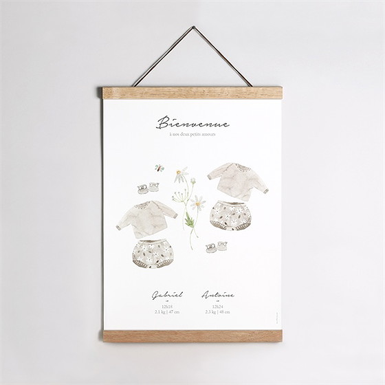 Affiche naissance bébé jumeaux