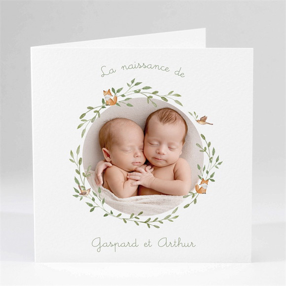 Faire-part naissance Famille renard jumeaux réf.N451623