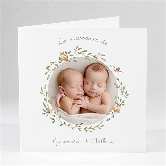 Faire-part naissance famille renard jumeaux