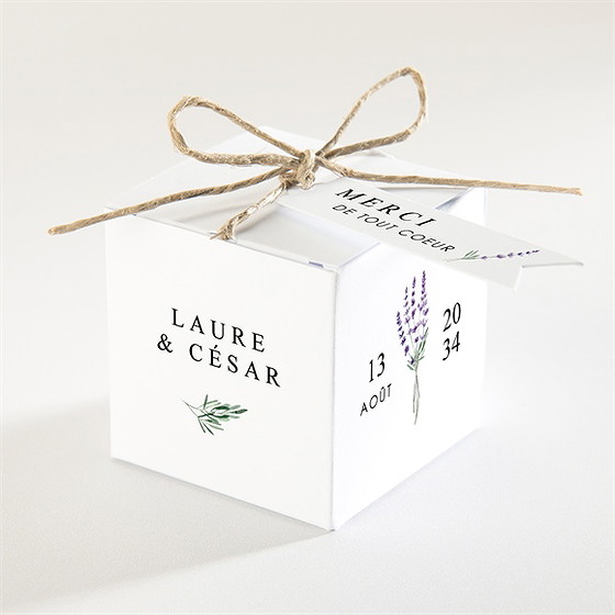 Boîte de dragées mariage lavande cube
