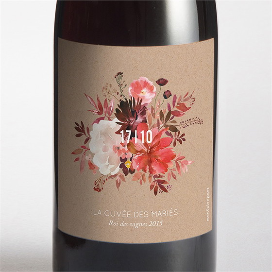 Etiquette de bouteille mariage floral