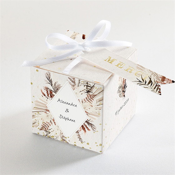 Boîte de dragées mariage pampa dorure