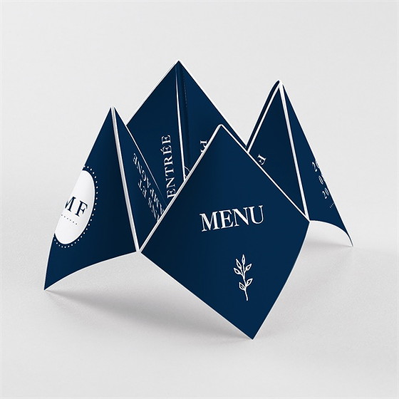 Menu mariage bleu romantique cocotte