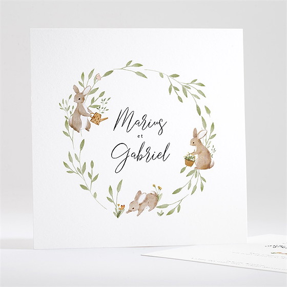 Faire-part naissance petits lapins jumeaux