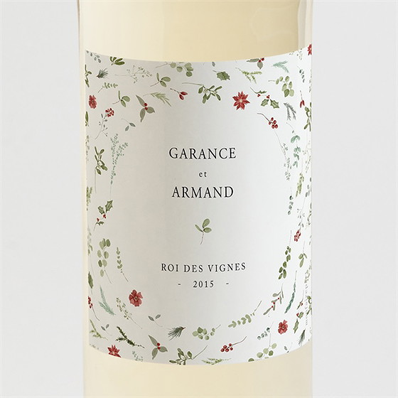 Etiquette de bouteille mariage ronde fleurie