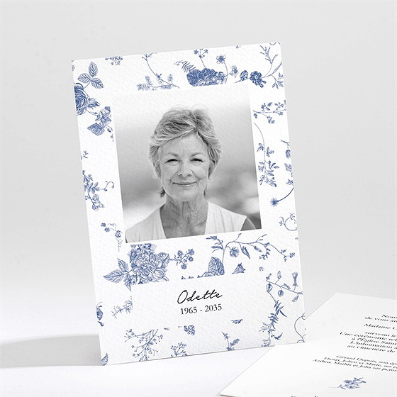 Faire-part décès fleurs bleues