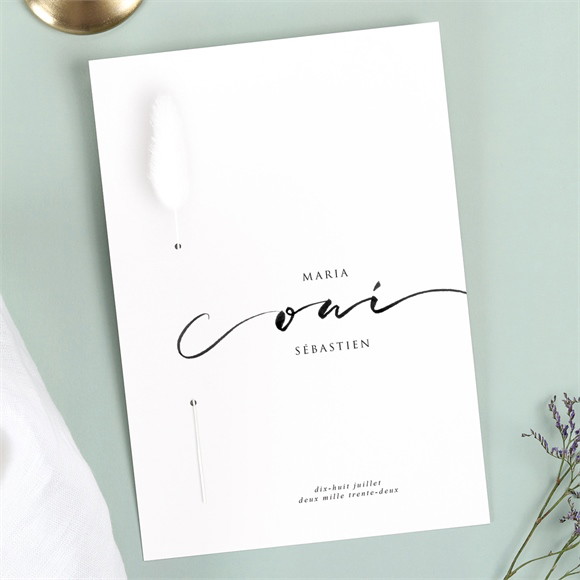 Faire-part mariage Elle a dit Oui fleur séchée réf.N241298